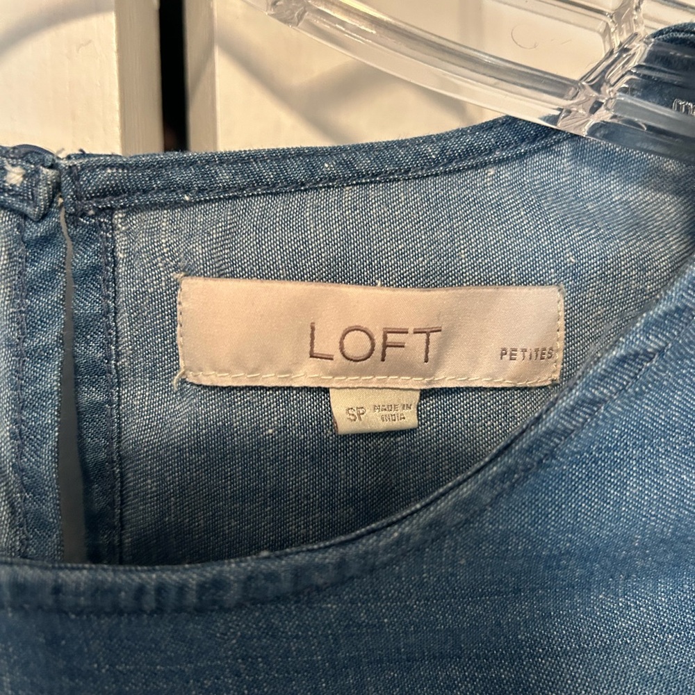 LOFT Denim Blue Ruffle Blouse - Picture 3 of 5